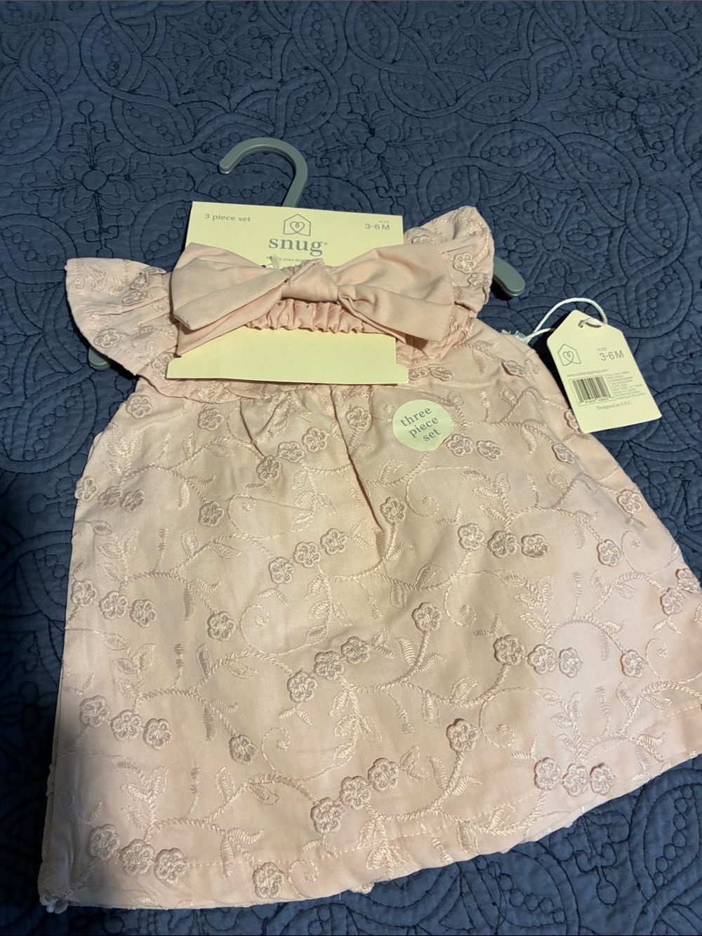Snug Baby Girls Light Pink Floral Embroidered Dress with Matching Bow Headband